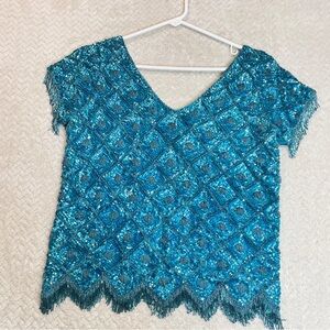 Vintage Unbranded 100% Wool Beaded Sequined Top Small Mermaidcore Retro Glam‎